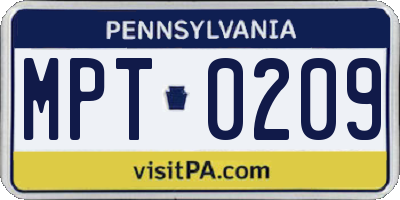 PA license plate MPT0209