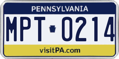 PA license plate MPT0214
