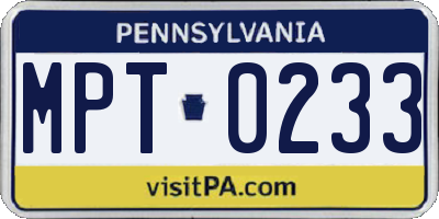 PA license plate MPT0233