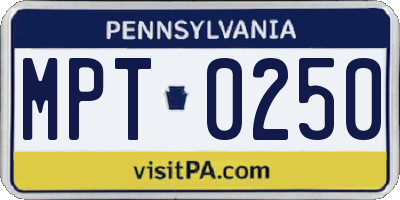 PA license plate MPT0250