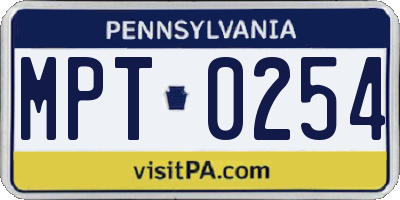PA license plate MPT0254