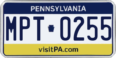 PA license plate MPT0255
