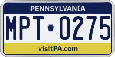 PA license plate MPT0275