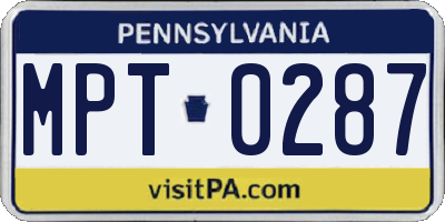 PA license plate MPT0287