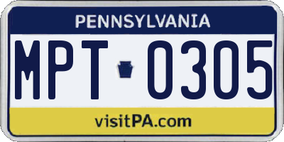 PA license plate MPT0305