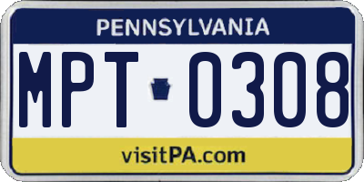 PA license plate MPT0308