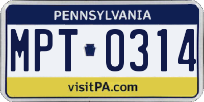 PA license plate MPT0314