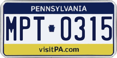 PA license plate MPT0315