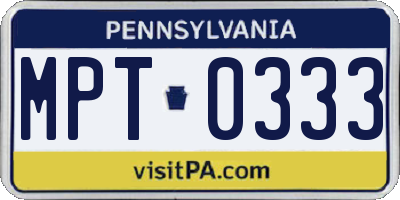 PA license plate MPT0333