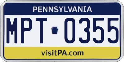 PA license plate MPT0355