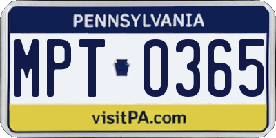 PA license plate MPT0365