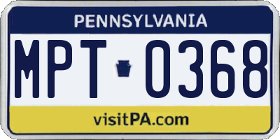 PA license plate MPT0368