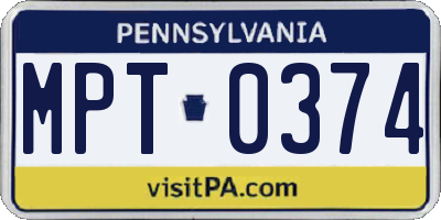 PA license plate MPT0374