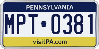 PA license plate MPT0381