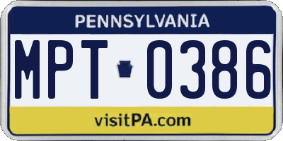 PA license plate MPT0386