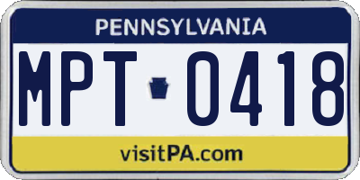 PA license plate MPT0418