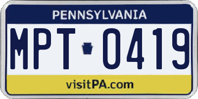 PA license plate MPT0419
