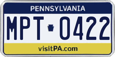 PA license plate MPT0422