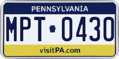 PA license plate MPT0430