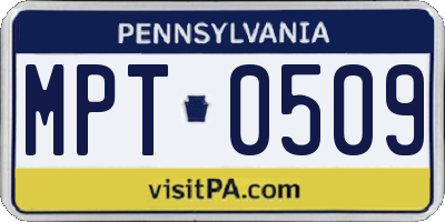 PA license plate MPT0509