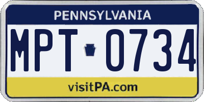 PA license plate MPT0734