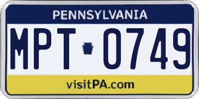 PA license plate MPT0749