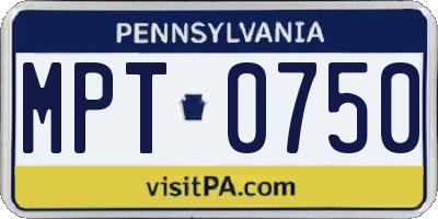 PA license plate MPT0750