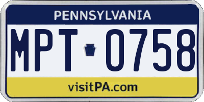PA license plate MPT0758