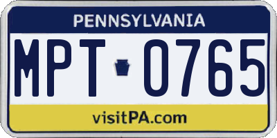 PA license plate MPT0765