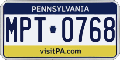 PA license plate MPT0768