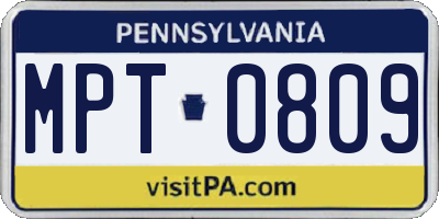 PA license plate MPT0809