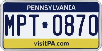 PA license plate MPT0870