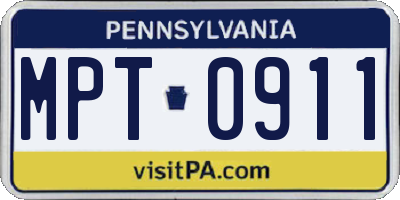 PA license plate MPT0911