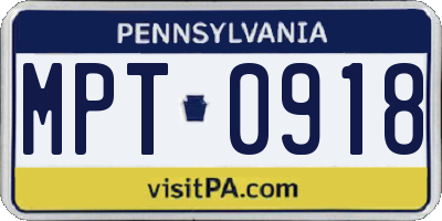 PA license plate MPT0918