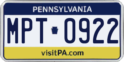 PA license plate MPT0922