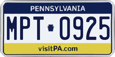 PA license plate MPT0925