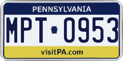 PA license plate MPT0953