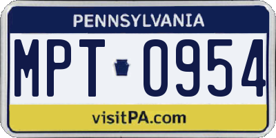 PA license plate MPT0954