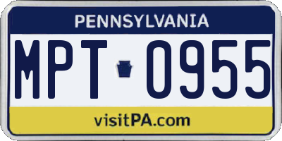 PA license plate MPT0955