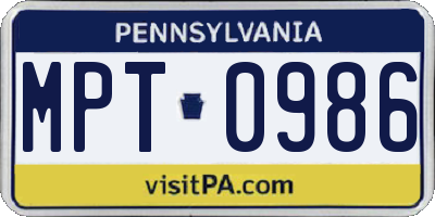 PA license plate MPT0986