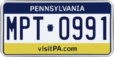 PA license plate MPT0991
