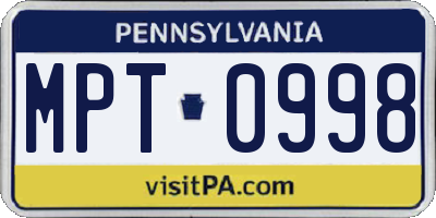 PA license plate MPT0998