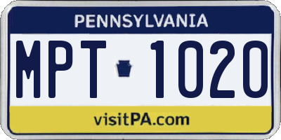 PA license plate MPT1020