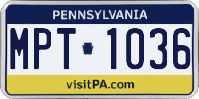 PA license plate MPT1036