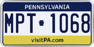 PA license plate MPT1068