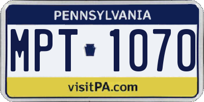 PA license plate MPT1070