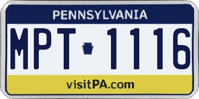 PA license plate MPT1116