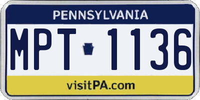 PA license plate MPT1136