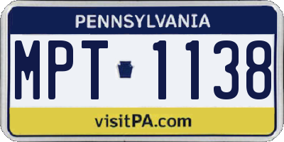 PA license plate MPT1138