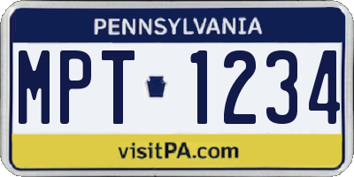 PA license plate MPT1234